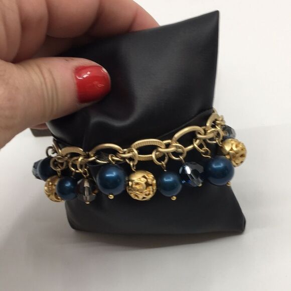 Brighton Bracelet Contempo Chic Gold & Navy Blue Faux Pearls Crystals - Picture 7 of 16